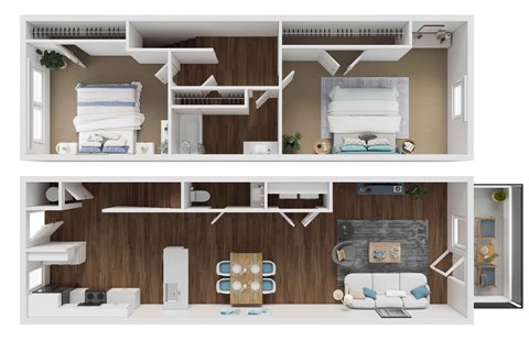 Floor plan for 2 beds, 1.5 baths, 1064 sqft